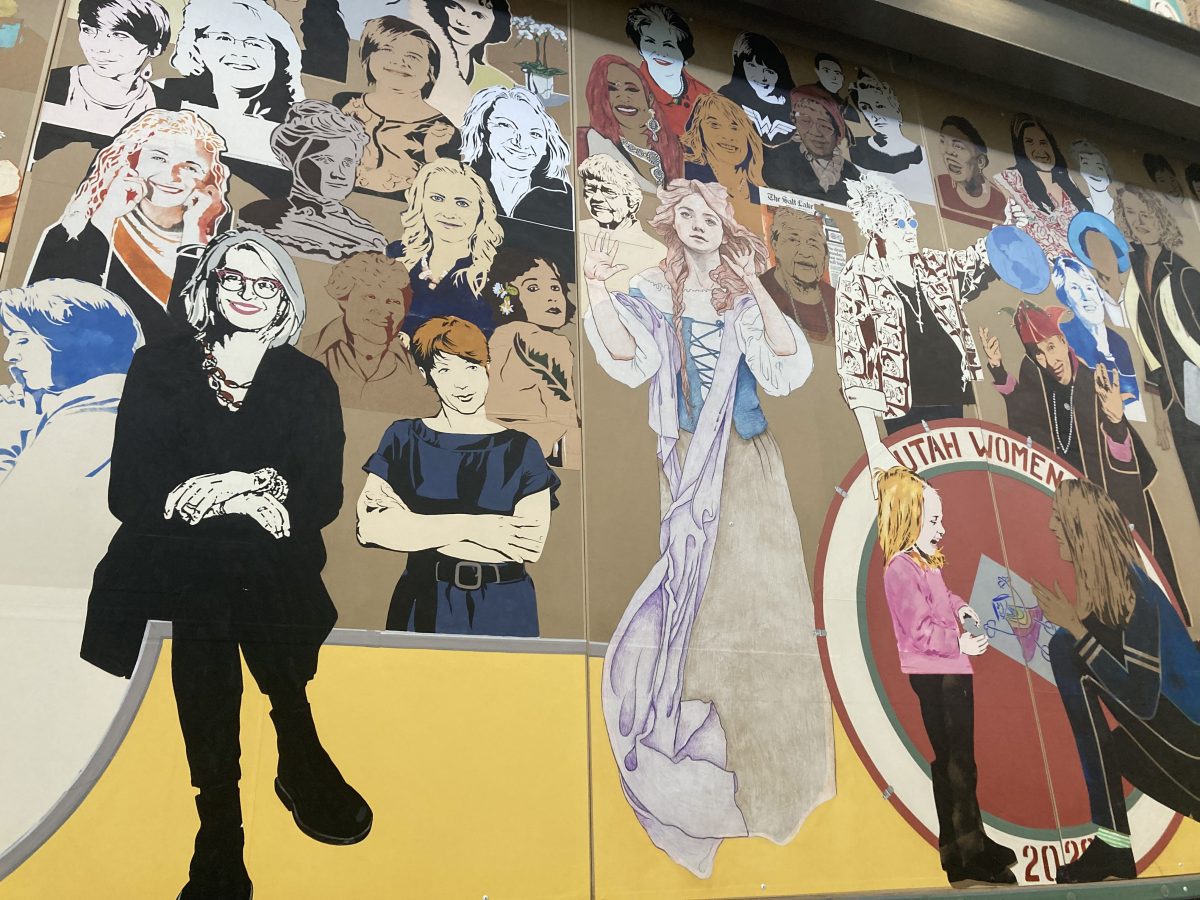 A detailed section of the mural highlighting prominent women figures, including historical, contemporary, and fictional representations, interacting in a dynamic composition.